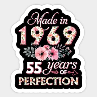 T4511969 Made in 1969 55 Years of Perfection Floral Parttern 55th Birthday for Women Sticker